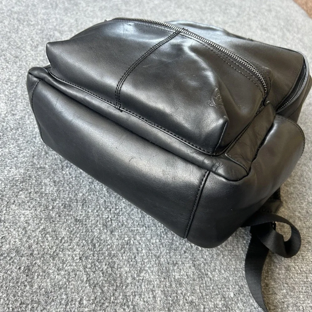 Massimo Dutti Backpack Mens Medium Black Leather Laptop Zip Pocket Bag‎